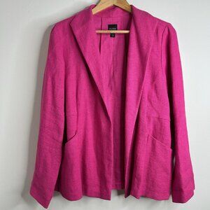 Eileen Fisher Blazer Sz M Pink Linen Blend Open Front Textured Pockets Preppy